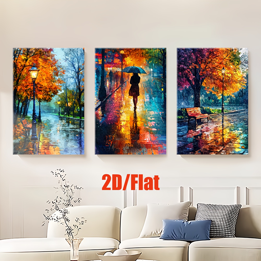 Abstract Canvas Set - （フレームなし、3枚セット）-2Dフラット、2Dフラット、2Dフラットの3枚セット。街並みの抽象的なデザインをあしらった、フレームのないキャンバスアート作品。