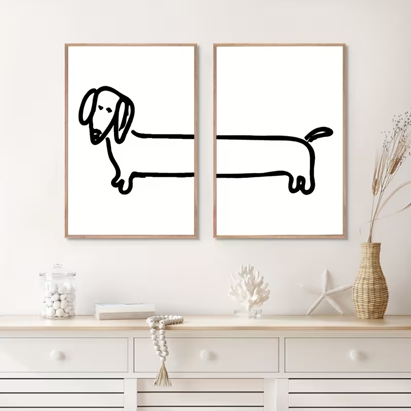 Interior Design Living Room - 2 個モダンなダックスフント面白い犬ウォールアートプリントキャンバス絵画ポスター画像リビングルーム、寝室の家の装飾用