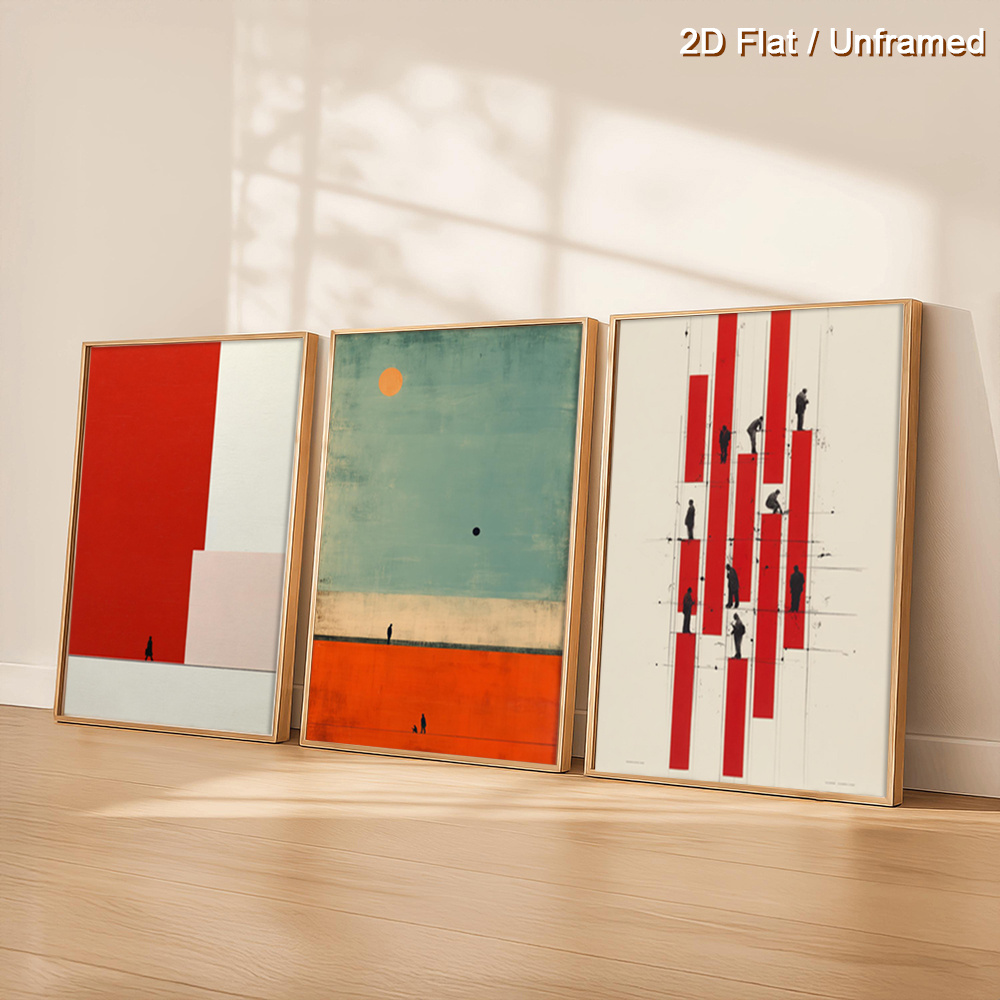 Abstract Canvas Set - （NoFranme 3点セット）-2Dフラット、2Dフラット、壁の装飾用のフレームなし抽象アート作品3点セット、現代的なデザイン