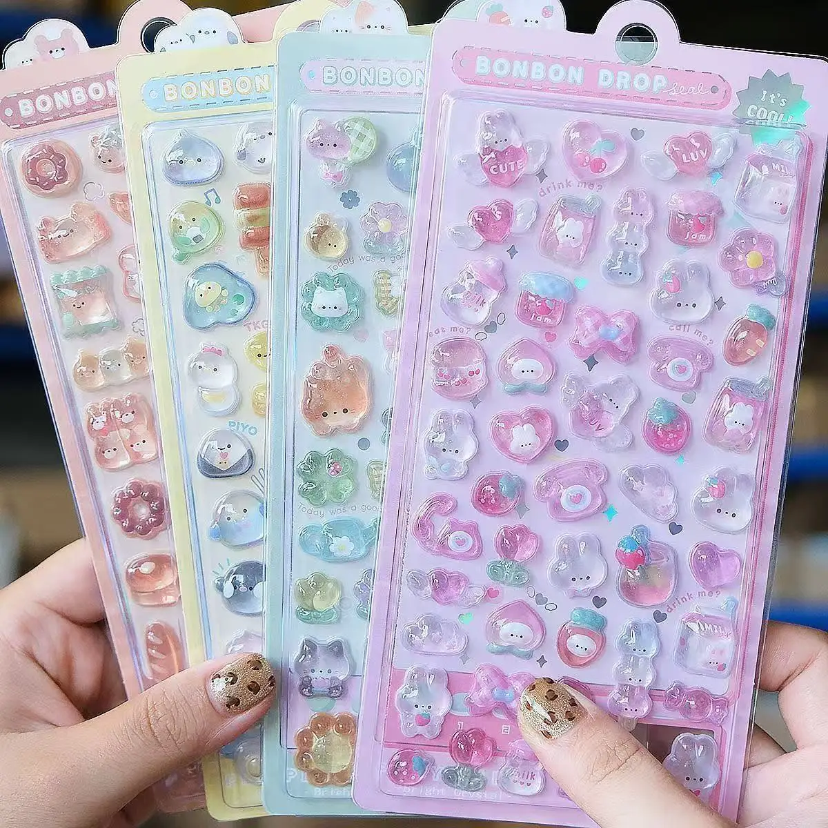 Wall Sticker - =-=2027かわいい3Dゼリーレジンステッカーかわいい漫画スパークル透明デカールスクラップブッキング用電話ケースラップトップDIY装飾用