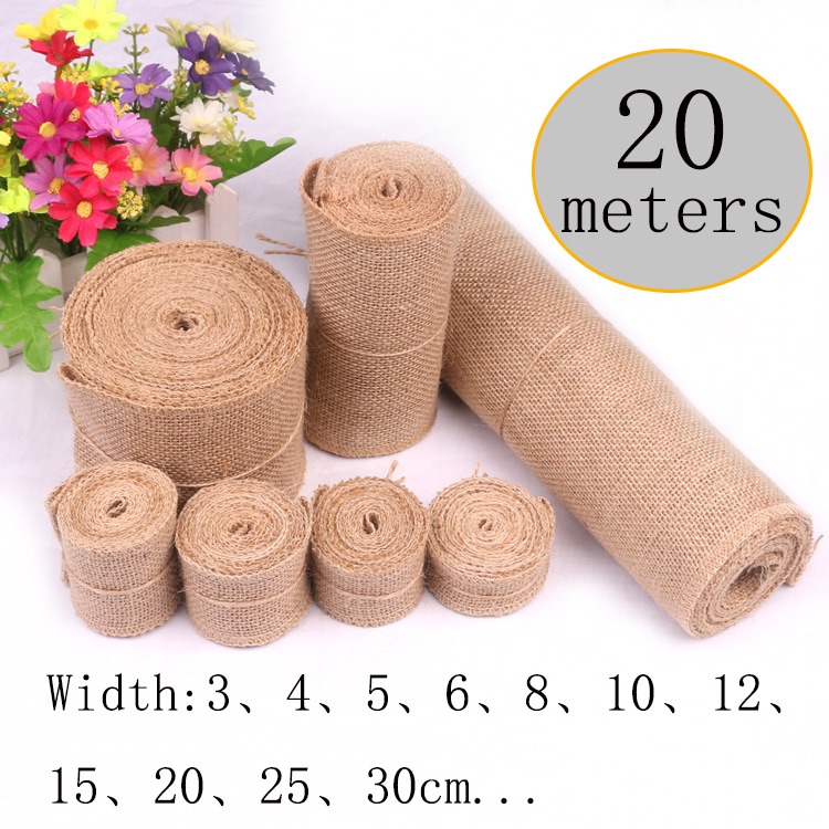Table Runner - 5-30 センチメートル天然ジュートリネン生地 20 メートルジュートリネンリボンロールヘシアンテーブルランナーウェディングパーティー用品春の装飾