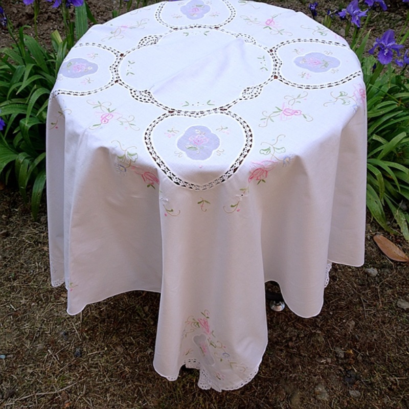 Table Runner - 純綿小さな機械刺繍花手作りテーブルランナークラフトアートレトロ綿生地ラウンド 120 センチメートル