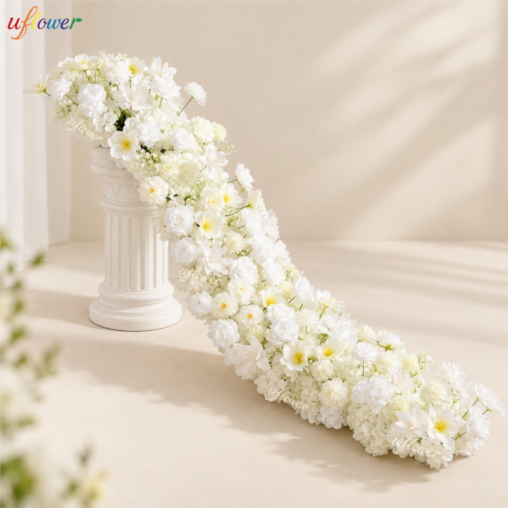 Uflower ホワイトローズとアジサイの人工花ガーランド。 - Table Runner のレビューと価格