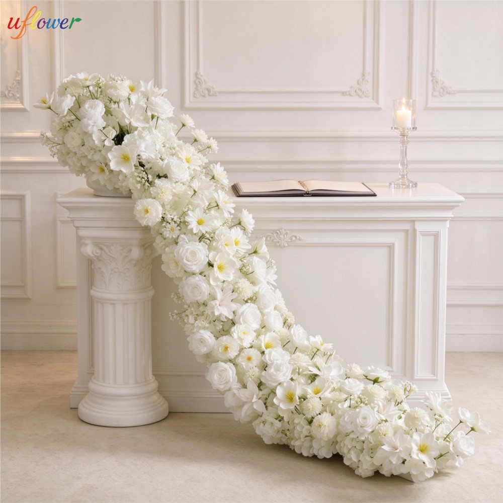 Uflower ホワイトローズとアジサイの人工花ガーランド。 - Table Runner のレビューと価格