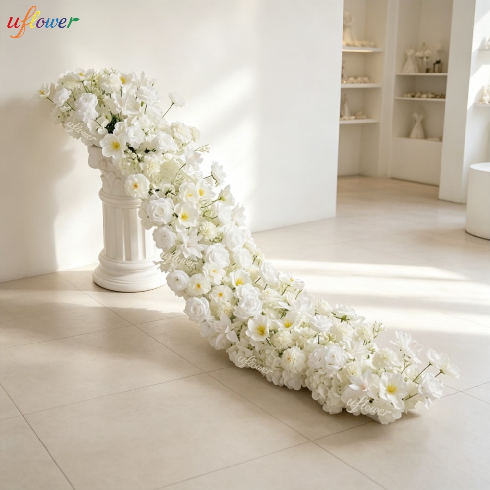 Uflower ホワイトローズとアジサイの人工花ガーランド。 - Table Runner のレビューと価格