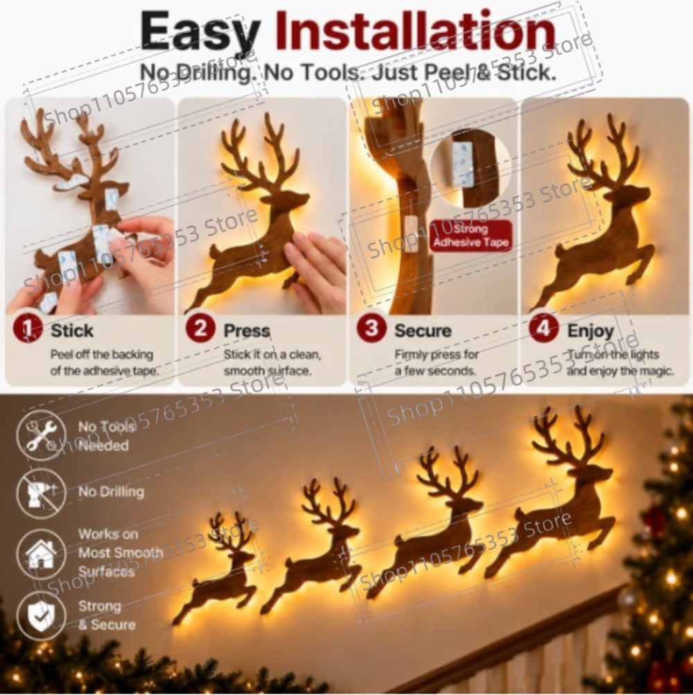 2027年版、光るトナカイのクリスマスデコレーション。LED - Wall Sticker のレビューと価格