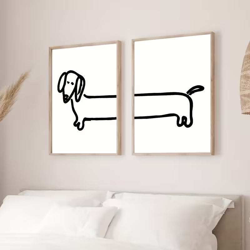 2 個モダンなダックスフント面白い犬ウォールアートプリントキ - Interior Design Living Room のレビューと価格