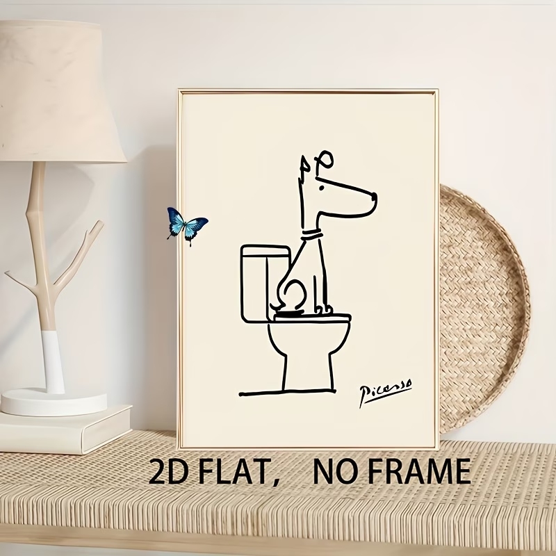 モダン、レトロな楽しい犬のトイレピカソラインウォールアートプ - Interior Design Living Room のレビューと価格