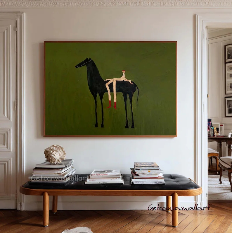現代抽象西洋馬と人物ウォールアートプリントキャンバス絵画ポス - Interior Design Living Room のレビューと価格