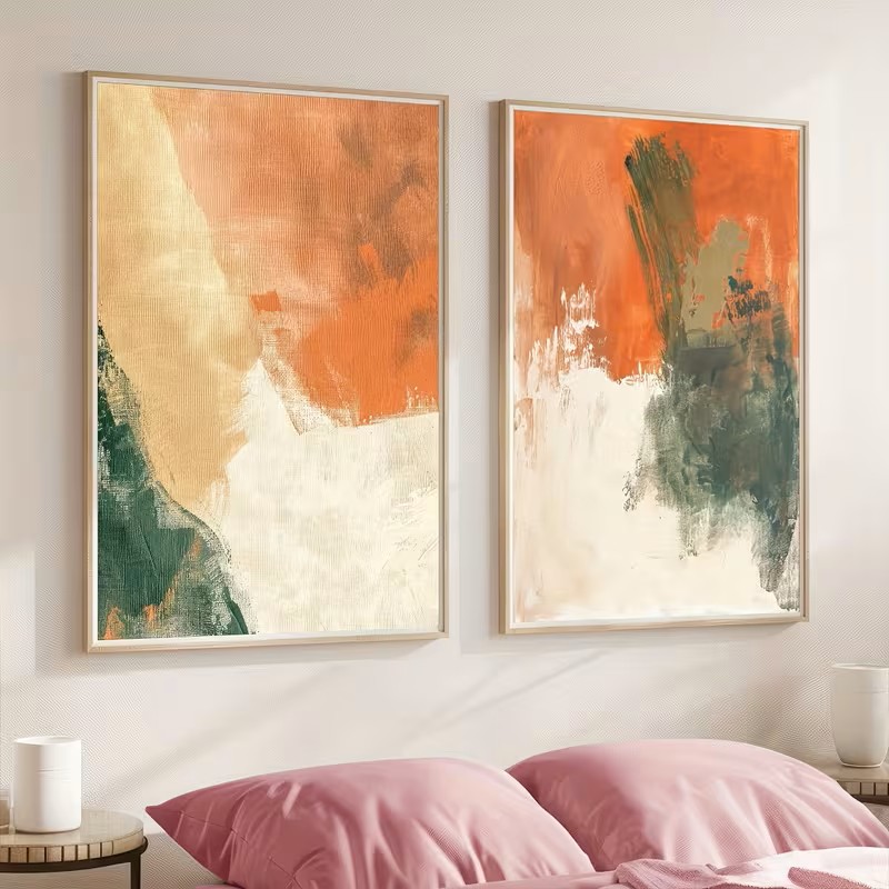 抽象的なキャンバスアートの壁飾りセット。テラコッタ色のボヘミ - Abstract Canvas Set のレビューと価格