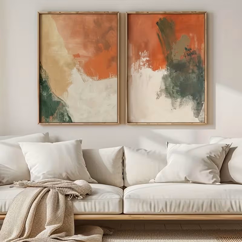 抽象的なキャンバスアートの壁飾りセット。テラコッタ色のボヘミ - Abstract Canvas Set のレビューと価格